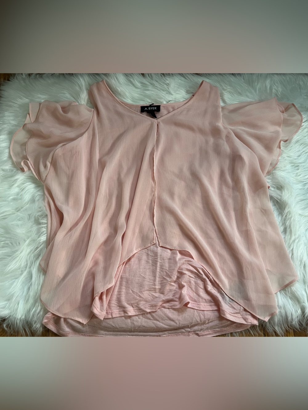 A. Byer Soft Blush Flutter Sleeve Blouse